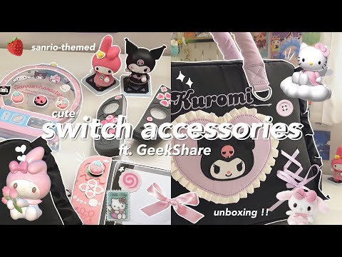 🎀 unboxing cute switch accessories 🍭 sanrio themed, my melody & kuromi joycons, ipad bag