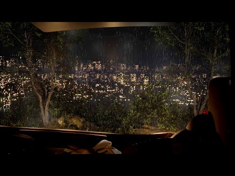 Sleep to City Rain Sounds and Night Views | Relaxing Rainy Night Ambience from a Car | Rain Sounds