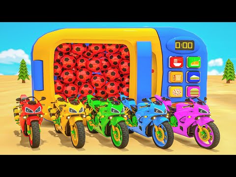 Five Little Monkeys - Soccer balls Coloring Motorcycle - Nursery Rhymes & Kids Songs-SquareWheels TV