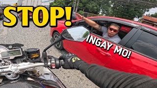 CAR STOPS MOTORCYCLE RIDER | BMW S1000R VS VIOS