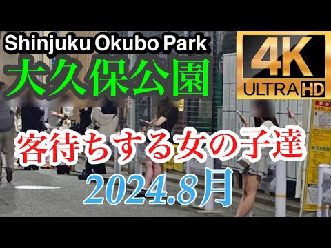 【4K】大久保公園 8月ミニスカの立ちん〇娘が多い！Updated on August21,2024.Shinjyuku Okubo Park「東京夜散歩」