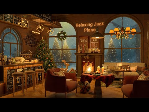 Snowy Winter Night in Cozy Coffee Shop 4K ☕ with Piano Jazz Music for Relaxing, Studying and Working