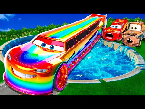 Long Lightning Mcqueen Became a Bridge For Crossing  Pixar Cars, Chick Hicks, Tow Matr, BeamNG Drive