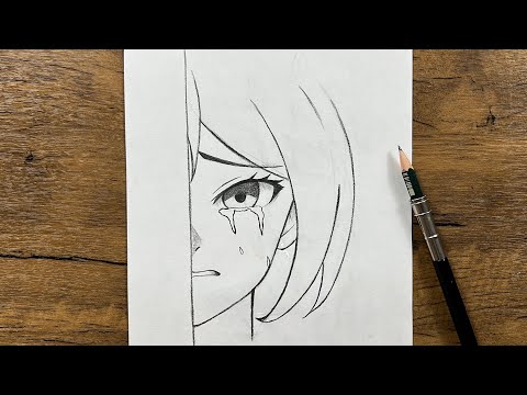 Easy sad  anime girl drawing | How to draw anime girl crying step-by-step