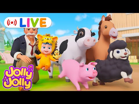 LIVE🔴The animals on the farm, Muffin man + More | Jolly Jolly & Animals - Best Kids Songs!