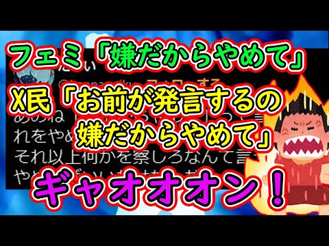 ツイフェミ「嫌だからやめて」 X民「お前が嫌だからやめて」 他フェミ「ギャオオオン！」