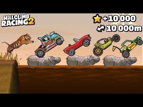 Hill Climb Racing 2 - Sports Car, Racing Truck, Rotator, Dune Buggy - ALL 10K+ STARS in SAVANNA