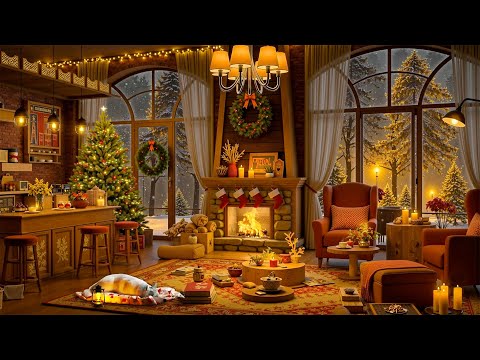 Warm Christmas Night in a Snowy Town🎄Cozy Café & Smooth Jazz, Fireplace Glow & Holiday Jazz Vibes🎅