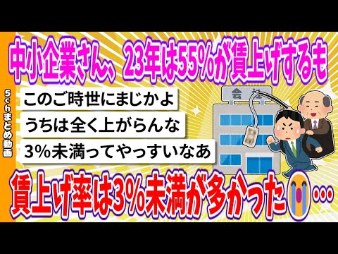 【2chまとめ】中小企業さん、23年は55%が賃上げするも賃上げ率は3%未満が多かった😭…【ゆっくり】