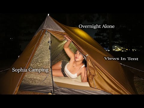 Solo Girl Camping On The Pine Hill - Relaxing With Natural Sounds - Morning Yoga