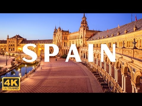 Travel Spain 4k UHD HDR. Scenic View Of Barcelona, Madrid Spain With Relaxing & Calm Music