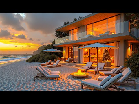 October Sunset Jazz In A Beach Villa | Jazz and Ocean Waves for Positive Energy and Refreshing Vibes