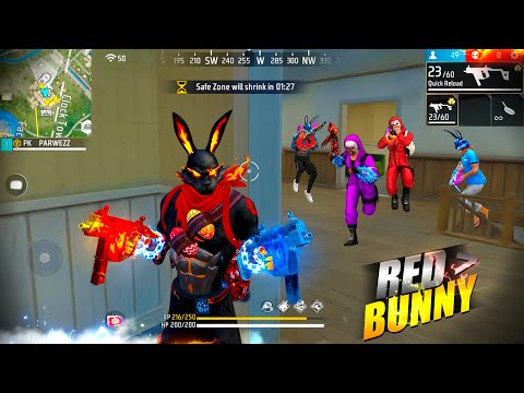 FREEFIRE 🔥" Red Bunny " Solo vs Squad Mp40 + Scar III 🎯 24 Kills Total - Garena free fire #freefire