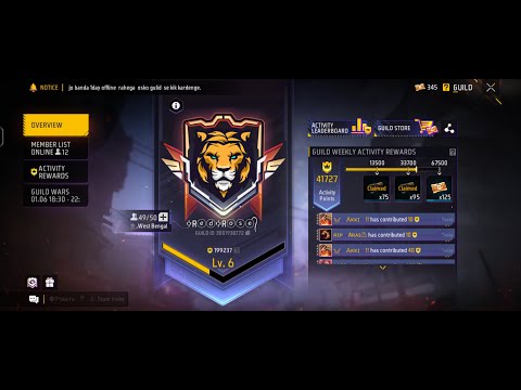 FF GUILD TEST LIVE 1v 2 /FREE FIRE INDIA LIVE/1V2 ROOM MATCH/+giveaway =guild wars #non-stop gaming