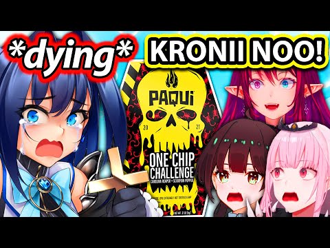 Calli, Irys and Sally Opens Kronii's One Chip Challenge Stream 【Hololive】