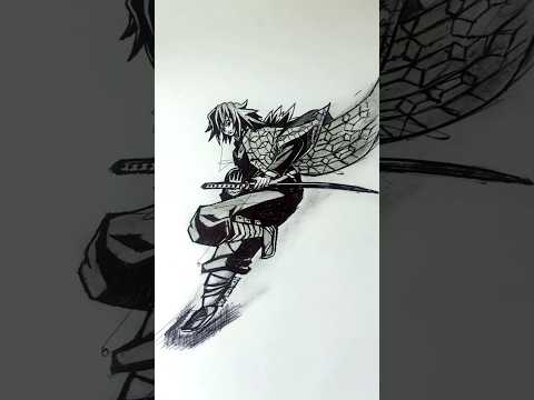 Speed Drawing Stick-man Tomioka Giyu 😳//#anime #drawing #shorts