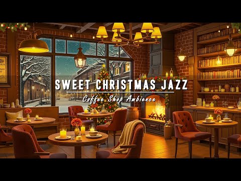 Unwind with Sweet Christmas Jazz Music & Crackling Fireplace 🎄 Cozy Christmas Cafe Ambience