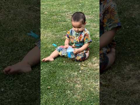 Veer enjoying in garden ￼| baby playing in garden