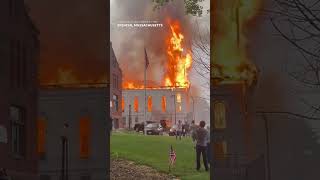 Church steeple catches fire, collapses after being struck by lightning #Shorts