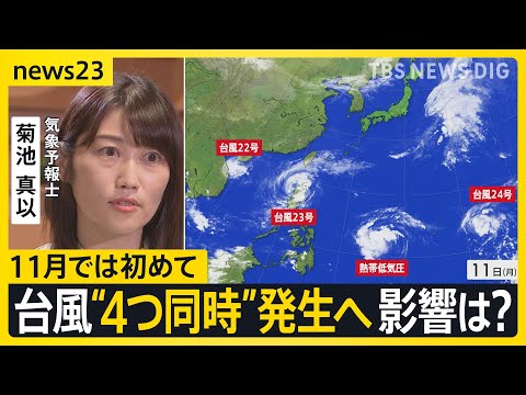 台風“4つ同時”発生へ 11月では初めて 週末は沖縄に大雨のおそれも…東京で20℃超 名古屋で24.9℃ 各地で季節外れの暑さ【news23】｜TBS NEWS DIG