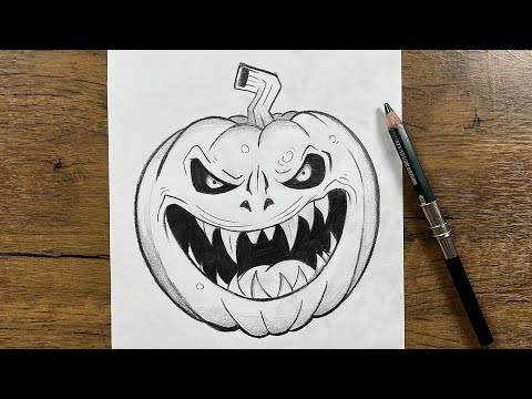 Creepy art | How to draw scary pumpkin 🎃 using just a pencil - step-by-step