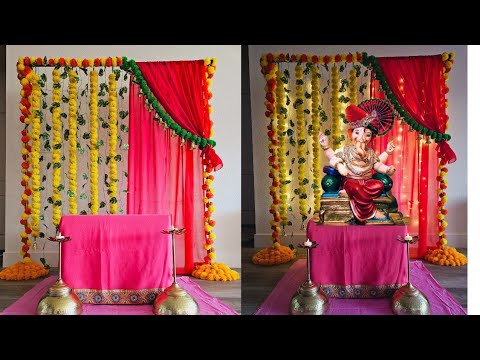 Ganesh chaturthi decoration idea at home/ Ganpati puja decoration ghar par/ Happy ganesh chaturthi