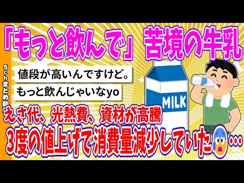 【2chまとめ】「もっと飲んで」苦境の牛乳、えさ代、光熱費、資材が高騰、3度の値上げで消費量減少していた😰…【面白いスレ】