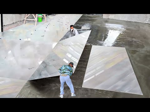 How They Install Large Marble Tiles Inside New Building