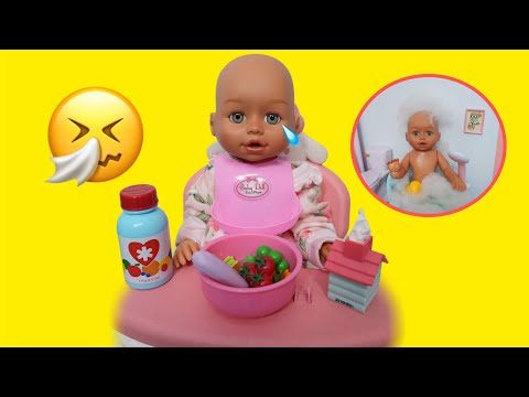 New Baby Born doll Olivia's Cold Evening Routine feeding baby doll soup