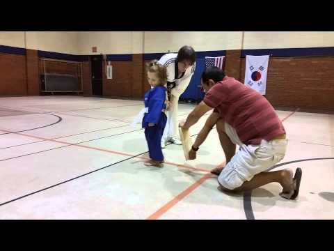 Chloe, the Wee Warrior, Breaks another Board for Her 2nd Belt Test