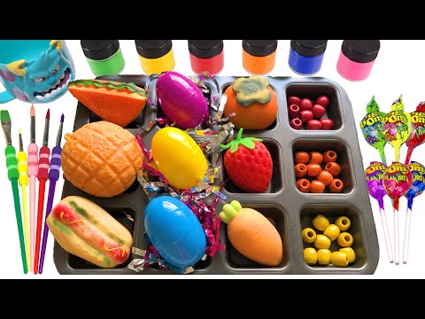 Oddly Satisfying Video l How To Make lots of Rainbow Glitter Fruit FROM  Lollipop Candy Cutting ASMR