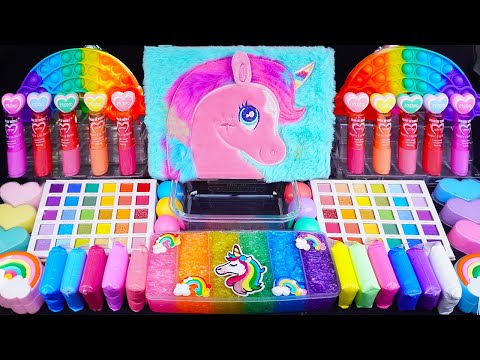 Rainbow Unicorn Slime MixingEyeshadow,Glitter & Random things into slime #asmr #satisfyingslime