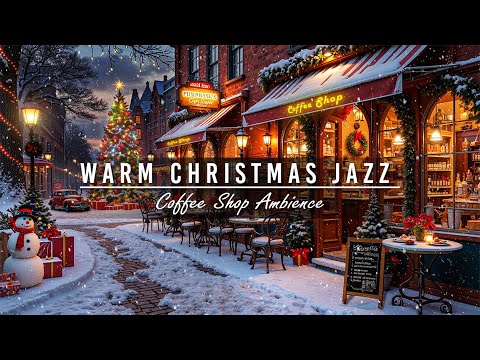 Winter Night Jazz at Coffee Shop Ambience🎄 Warm Christmas Ambience & Snowfall for Relaxing, Sleeping