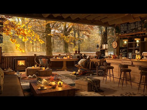 4K Cozy Coffee Cabin Ambience ☕ Smooth Piano Jazz Music for Relaxing, Studying and Working