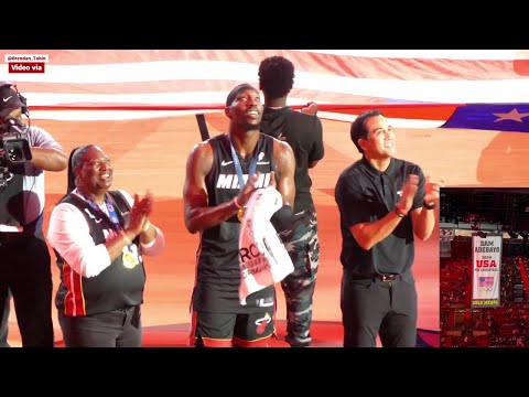 Miami Heats tonight unveil Bam Adebayo,s 2nd Olympic Gold Medal Banner in the rafters in Kaseya cent