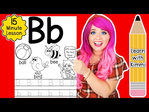 Letter B Color & Trace Worksheet Lesson and Tutorial | Learn with Kimmi The Clown ABC Coloring Book