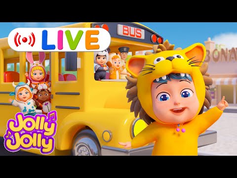 LIVE🔴Wheels on the bus, Three little kittens + More | Jolly Jolly & Bus Song - Best Kids Songs!