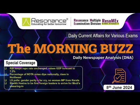 The Morning Buzz |Daily Current Affairs Live 08th June 2024 | Join #resomex for SSC/BANK/RLY/CET