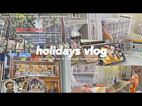 holiday vlog 🍙🥟 ーmanga shopping, merch haul, albedo banner, one piece figures, food🍡