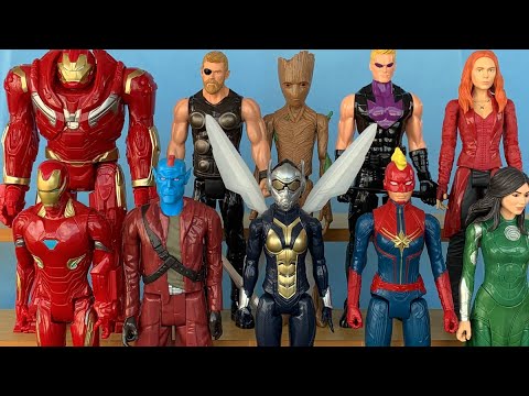 Action Figures, Hulkbuster, Captain Marvel, Youndu, Iron Man, Thor, Scarlet Witch, Groot, Hawkeye