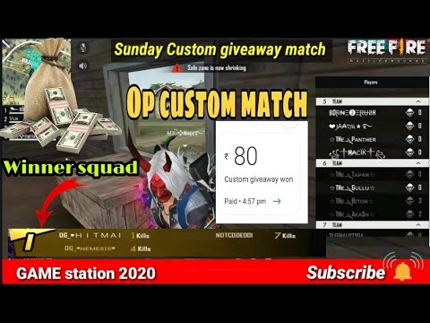 Sunday custom giveaway match /squad battle in free fire custom room