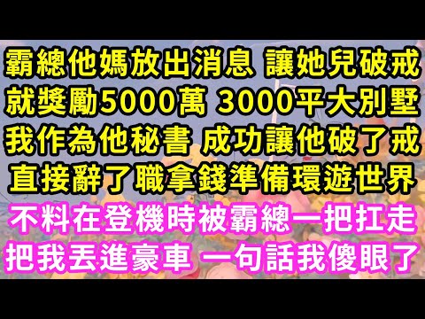 霸總他媽放出消息 讓她兒破戒,獎勵5000萬3000平大別墅,我作為他秘書成功破了他的戒,直接辭職拿錢準備環遊世界,不料登機時被一群黑衣人堵住,把我塞进豪車 后来我傻眼了#甜寵#灰姑娘#霸道總裁#愛情