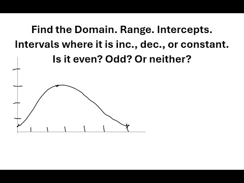 Find the Domain, Range, Intercepts, Inc., Dec., Constant, Even, Odd, Neither