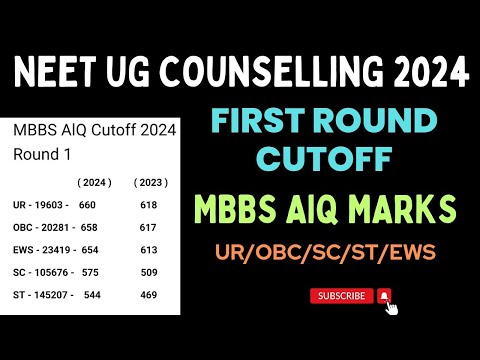 NEET UG Counselling 2024 | First Round MBBS Cutoff | Category Wise Marks for MBBS Government Seats