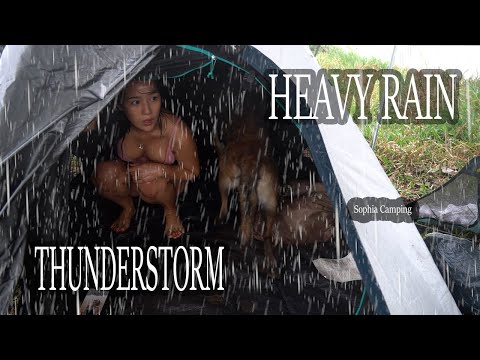 Solo Girl Camping in Heavy Rain - Thunderstorms - CAMPING ALONE EASY ???