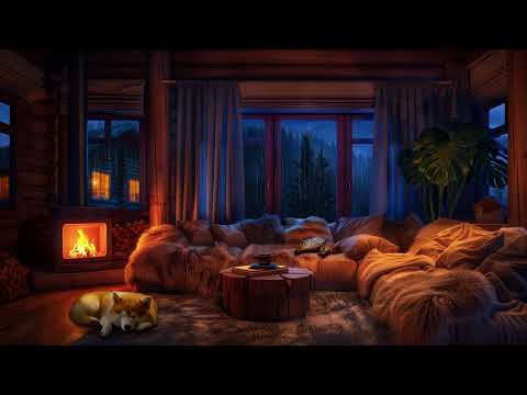 Cozy Powerful Thunderstorm Cabin - Heavy Rain, Fireplace, and Sleeping Pets Ambiance