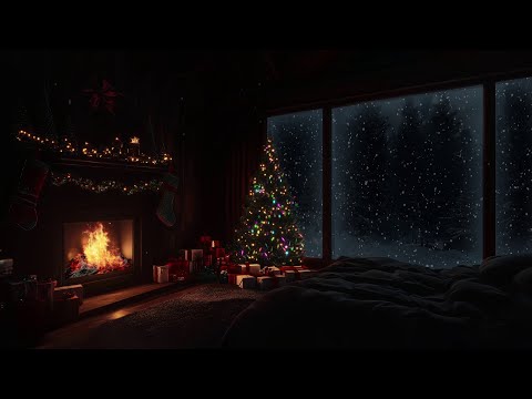 Snowy Christmas Ambience | Fireplace & Snow for Relaxation | Crackling Fireplace Sounds