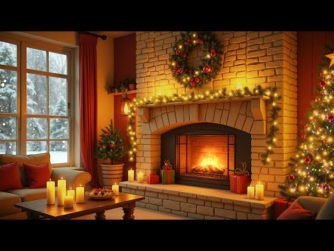 Soft Piano Jazz Music with Sounds Fireplace for Study, Relax 🔥 Cozy Winter Ambience with SnowFall