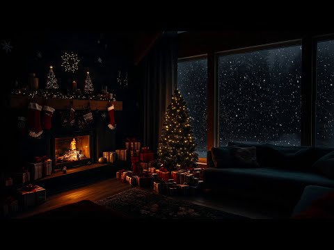 Winter House Christmas🎄Fireplace Crackling & Snowstorm Sounds for Deep Sleep