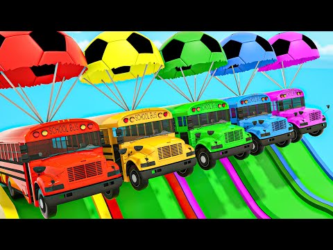 Five Little Monkeys - Colorful school buses and soccer balls - Baby Nursery Rhymes & Kids Songs